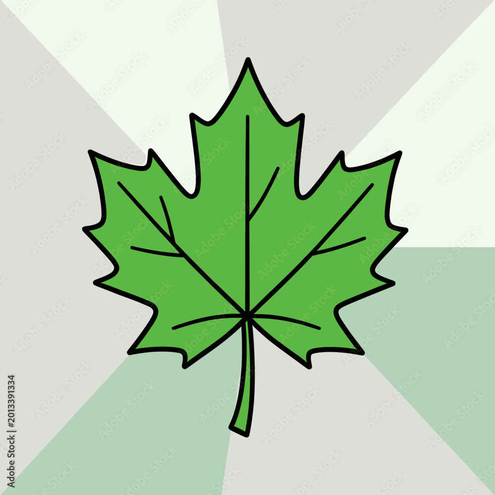 Fototapeta premium Green Maple Leaf Symbol on Light Background