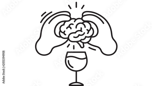 Billede på lærred Head with hands on sides drinking wine glass illustration showing pro nervousnes