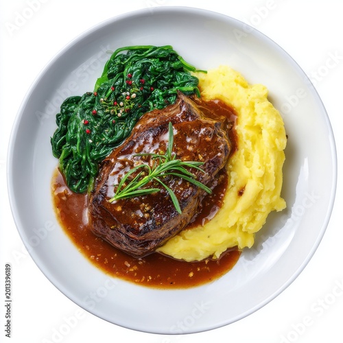 sauted mushrooms and creamy potato puree isolated on a white background