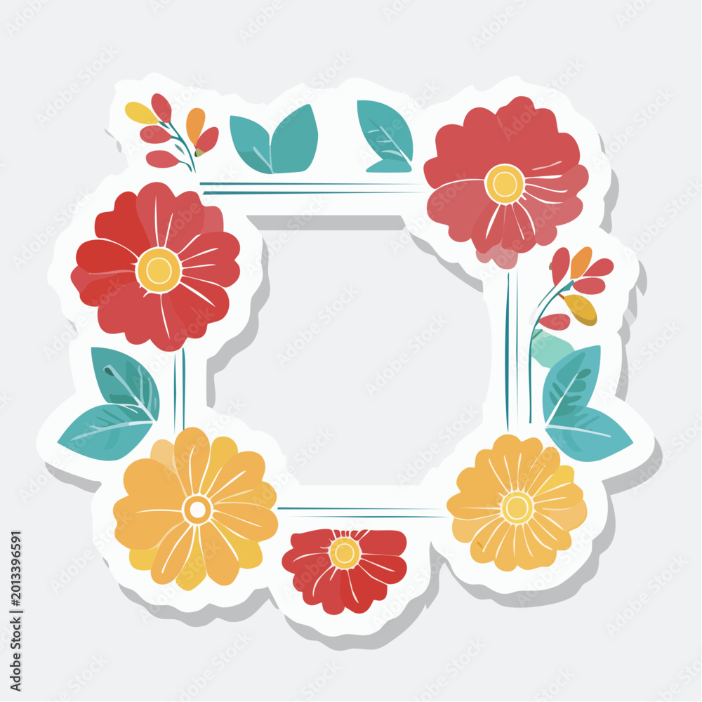 Fototapeta premium Floral Wreath Frame with Red and Yellow Flowers