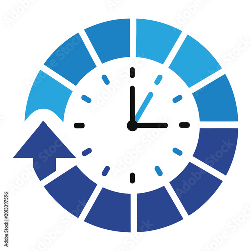 Canvastavla Blue clock with circular arrow indicating time and progress in one sentence icon