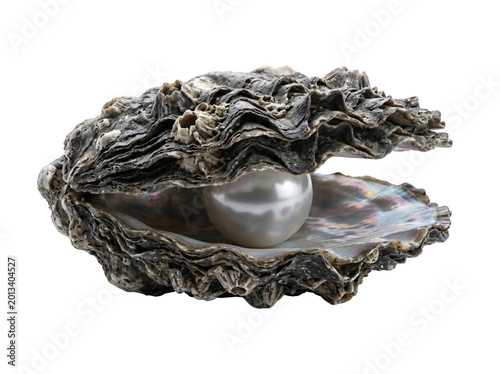 Fotografija Oyster with a lustrous pearl inside mother of pearl background element seashell