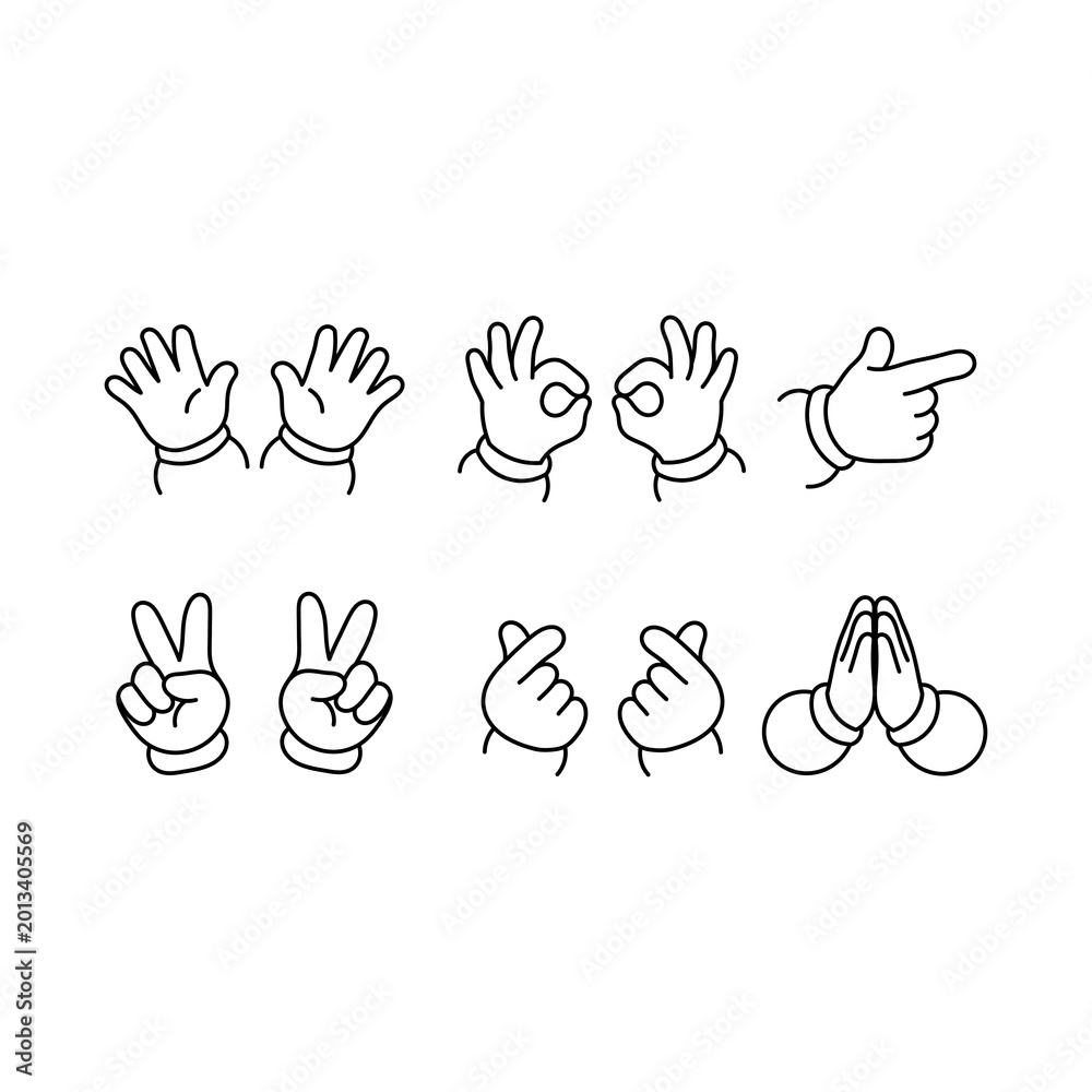 Fototapeta premium Various Human Hand Gestures Set - Minimalist Line Art Icon Collection