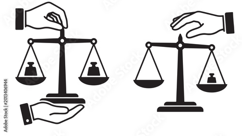 Photos Scales of justice icon with hands holding cash and money symbol, balance law con
