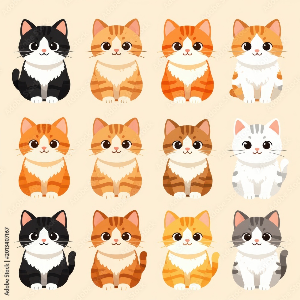 Fototapeta premium Cute Cat Illustration Set Vector for Playful Pet Design