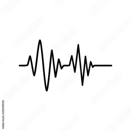 Audio wave represents a digital sound frequency signal that is displayed as a simple black line icon on a white background, signifying electronic monitoring and data analysis for various applications.