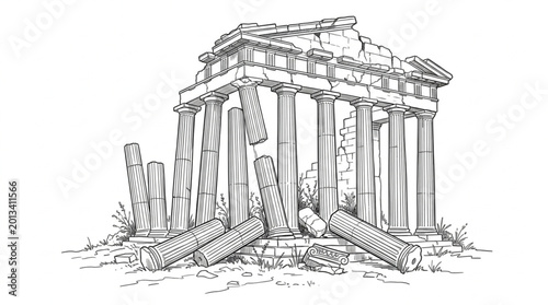 Quadro su tela Ancient Greek Parthenon Ruins Sketch Illustration.