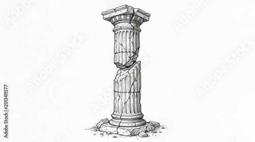 Quadro su tela Ancient Greek Corinthian Column Broken in Half.