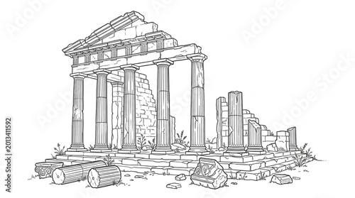 Принти на полотні Ancient Greek Roman Temple Ruins Architectural Drawing.