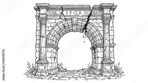 Foto Ancient Roman Archway Ruin Illustration.