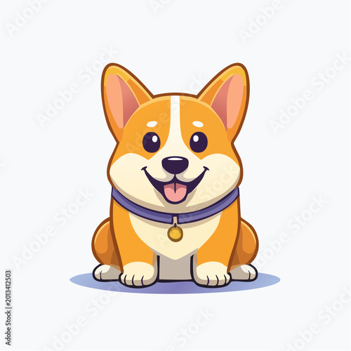 Adorable happy Corgi dog smiling, cute cartoon Welsh Corgi character