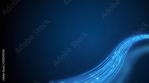 Photos Dynamic dark blue background with abstract glowing fiber optic cables symbolizing fast digital data transmission