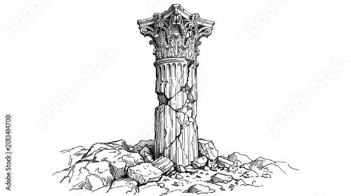 Bild auf Leinwand Ancient Stone Column Ruins Detailed Illustration.