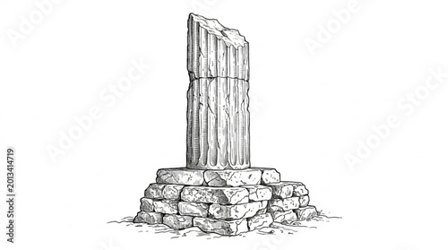 Foto Ancient Stone Pillar Standing on Crumbling Foundation.
