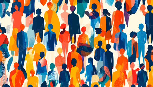 A crowd of people gathered in a public place standing and looking around