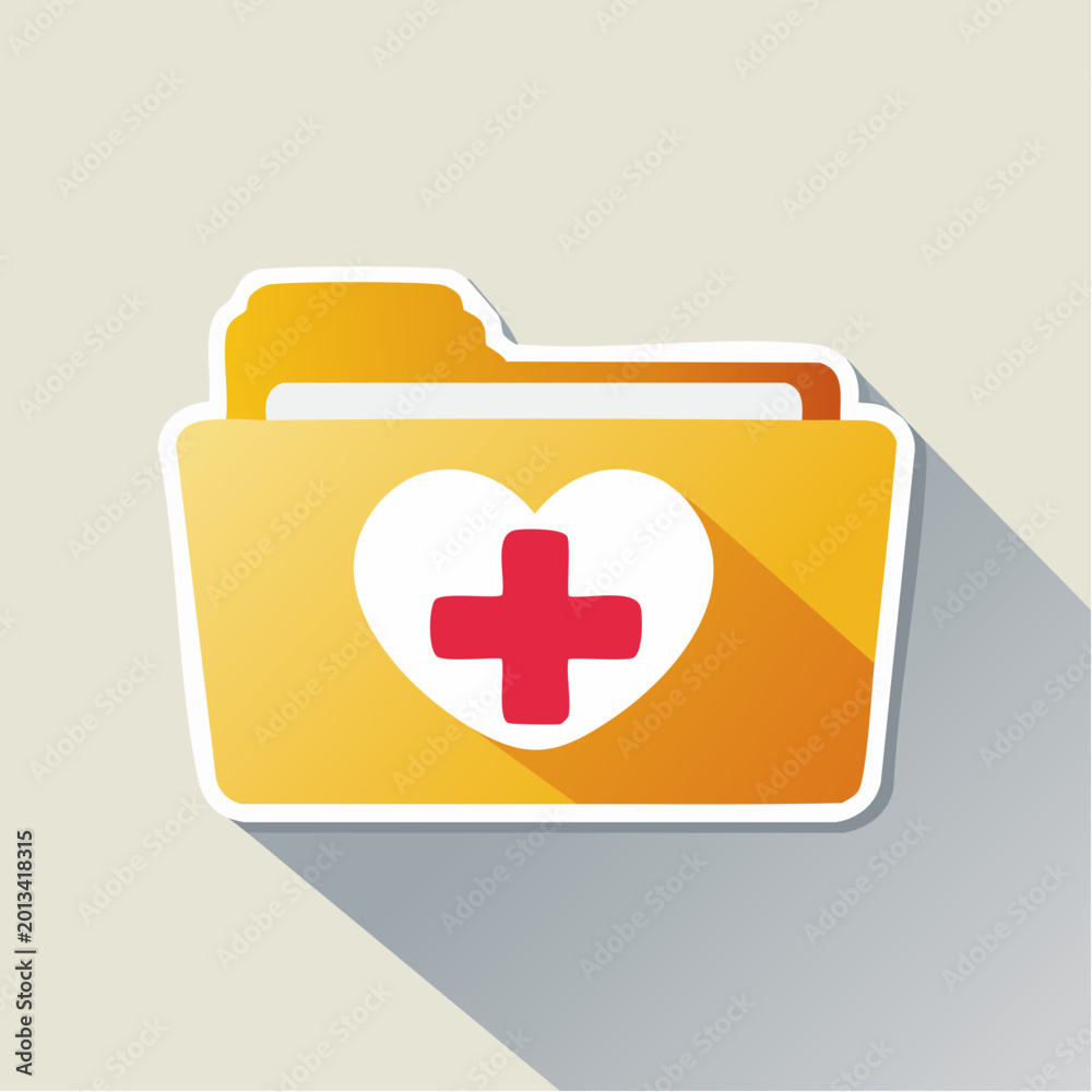 Fototapeta premium Medical Folder Icon with Heart and Cross Symbol