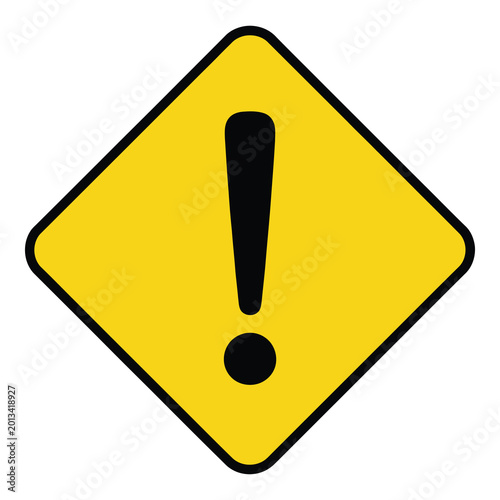 Foto Yellow diamond shaped warning sign with black exclamation mark symbol icon