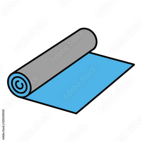 A blue and gray rolled up yoga mat on a white surface icon