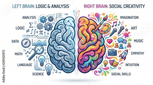Photos Brain Divided Left Logic Right Creativity Symbols.