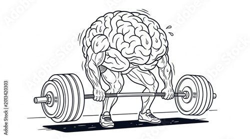 Obraz na płótnie Brain Lifting Weights Symbolizing Mental Strength and Intelligence