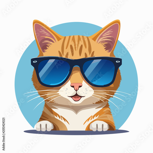 Adorable cartoon cat wearing sunglasses