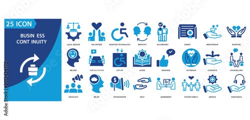 Foto business continuity icon set of legal service, volunteer,
assistive technology,