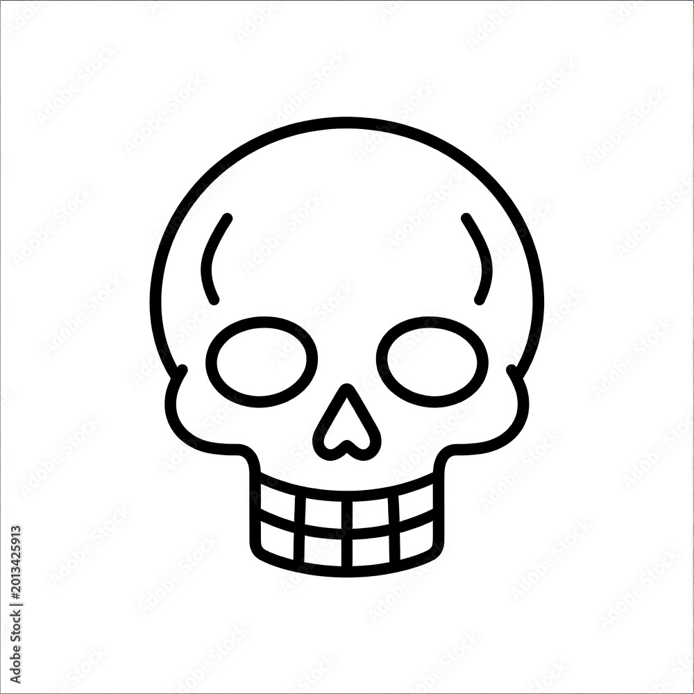 Fototapeta premium Black line art skull icon graphic.