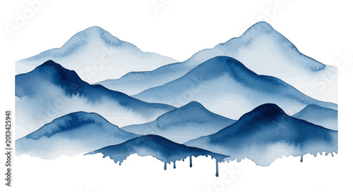 Photography Blue mountain range landscape view.