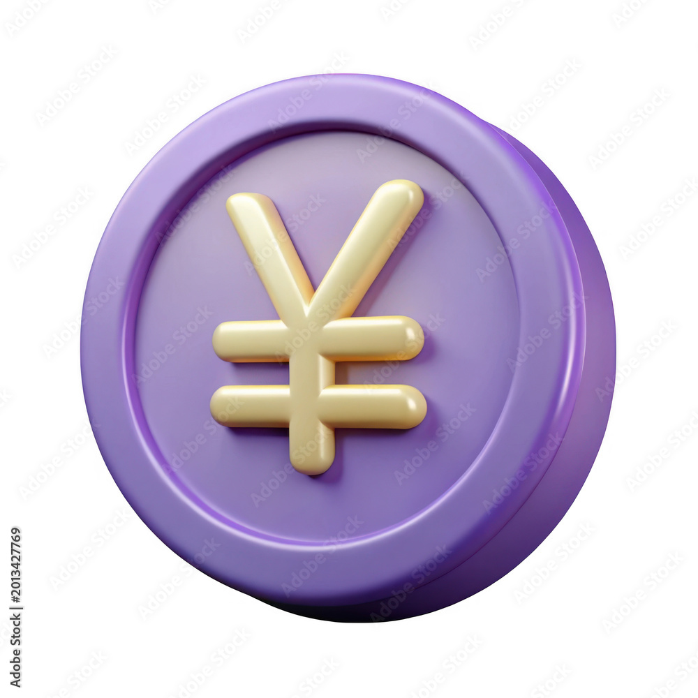 Obraz premium 3d rendered purple and gold yen coin isolated on transparent background