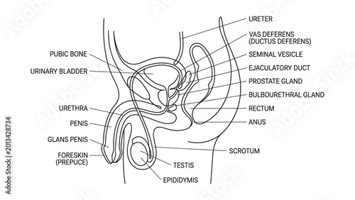Anatomical diagram of the male reproductive system.