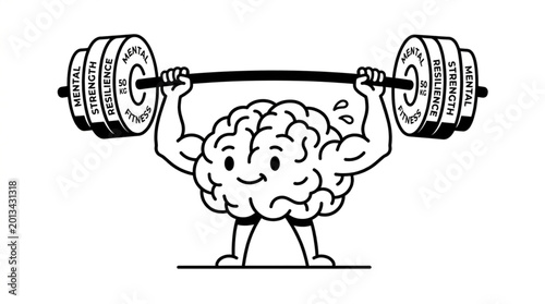 Konstfotografi Cartoon Brain Character Lifting Weights.