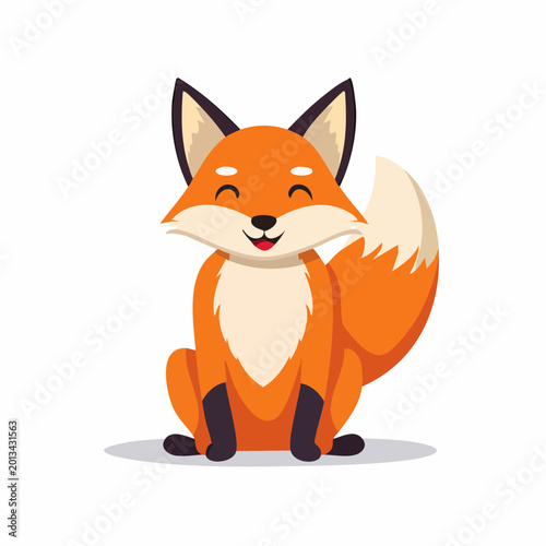 Adorable cartoon fox sitting and smiling
