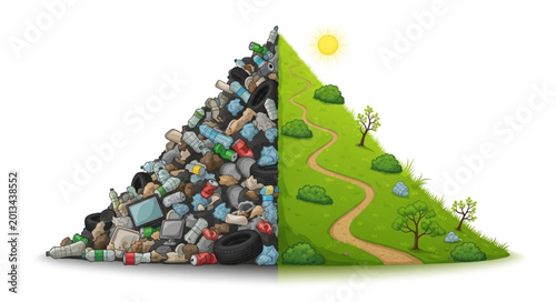 Quadro su tela Contrasting landscapes of pollution and nature side by side.