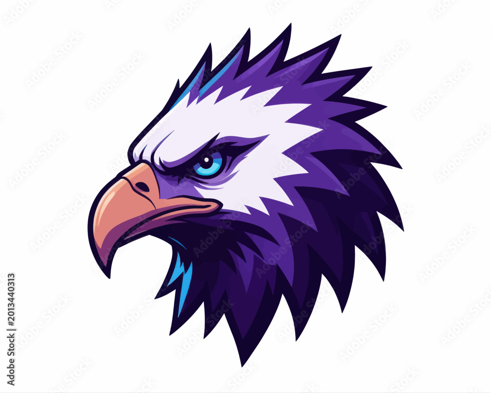 Fototapeta premium Aggressive Cartoon Raven Mascot Head with Fierce Purple Energy Design