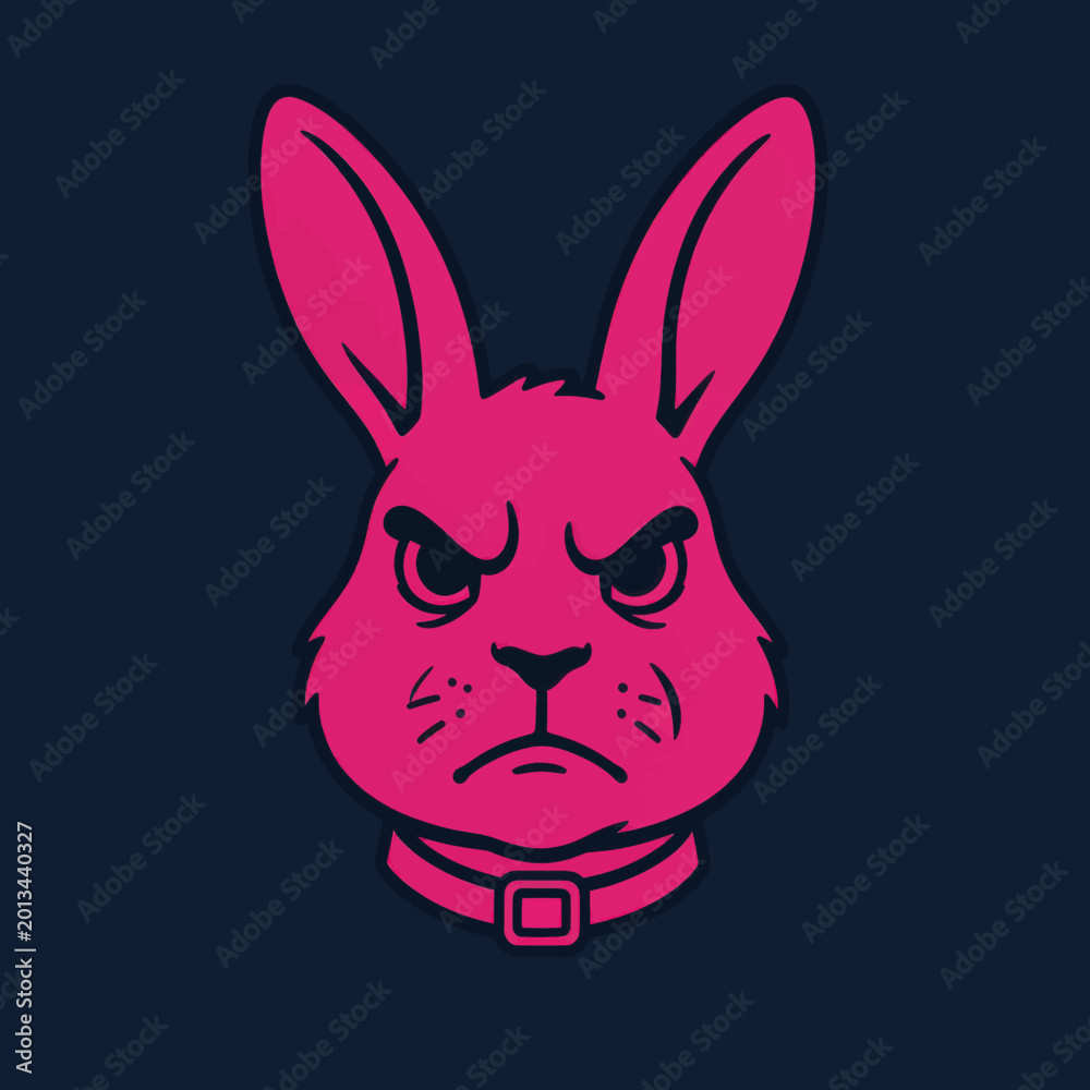 Obraz premium Aggressive Cartoon Rabbit Illustration with Intense Stare on Dark Background