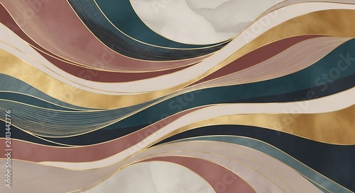 Elegant Abstract Wavy Lines Flowing Across Neutral Marble Background