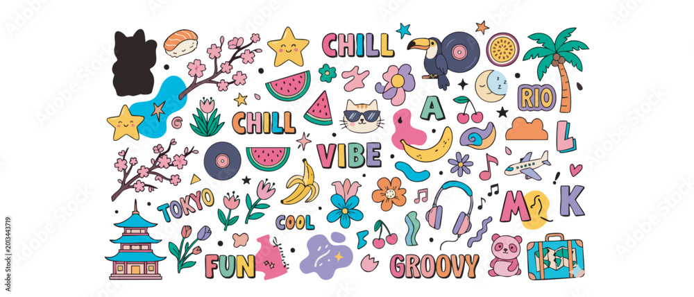 Fototapeta premium Colorful alphabet letters with flowers forming a happy love message for children learning art and design