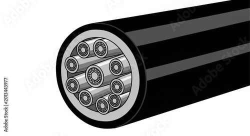 Tableau sur toile Cross section of a thick black electrical cable with multiple wires inside