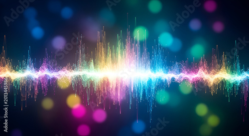 Vibrant sound wave with colorful lights.