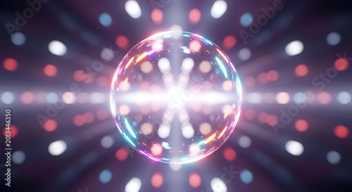 Vibrant disco ball with colorful lights.