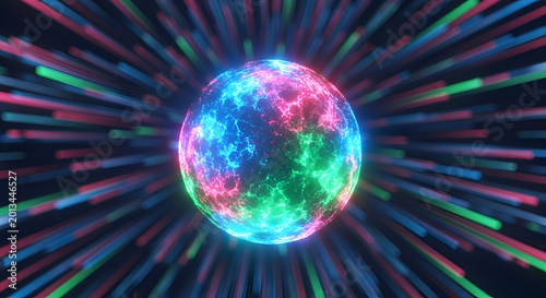 Vibrant glowing neon planet earth.