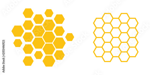 Modern pattern seamless yellow hexagon honeycombs on a white background. Honey comb background pattern symbol. Simple outline and solid honeycomb pattern for banner poster background. Eps10