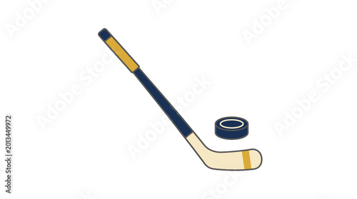 Photography Ice hockey stick and puck flat vector illustration, sports gear