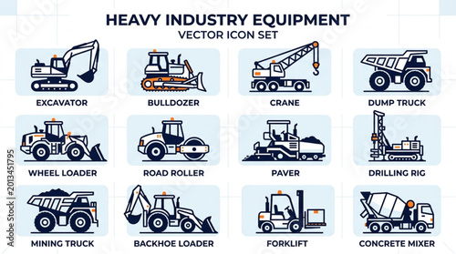Tableau sur toile Heavy Industry Construction Equipment Icons.