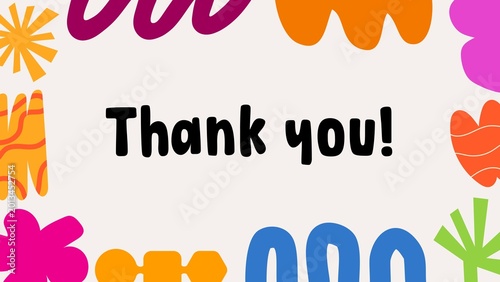 Colorful thank you message with abstract shapes and bold text on white background