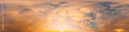 Konstfotografi Sunset sky panorama with bright glowing pink Cumulus clouds