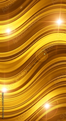 Glowing Golden Abstract Waves Flowing Across Luminous Metallic Background