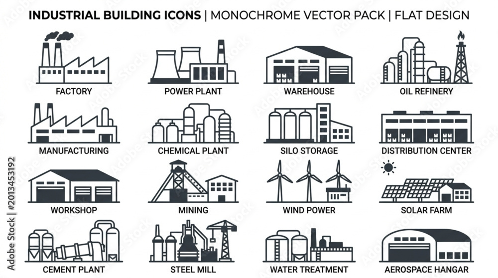 Naklejka premium Industrial buildings and factory icons.