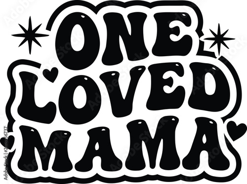 Black and white vector heart shape with one loved mom text and star decorations