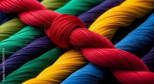 Vibrant colored ropes in knot pattern.